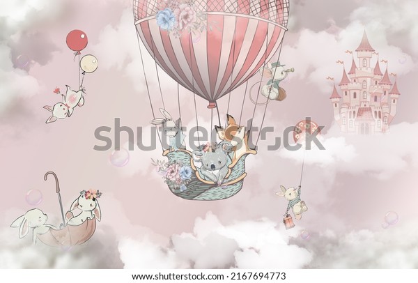 wallpaper mural animals kids balloon