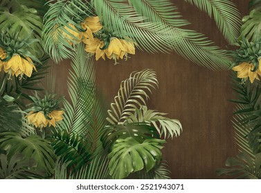 Wallpaper, mural, mountains, landscape, tropics, flowers, vegetation - Powered by Shutterstock