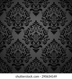 Wallpaper in the style of Baroque, damask. A seamless background. Black and gray ornament. - Shutterstock ID 290634149
