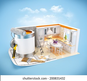 Walls of  a kitchen on a plan. Interior design concept