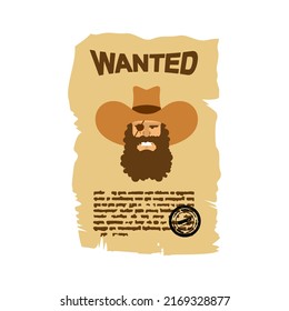 Wanted Flyer. Wild West Ad. Portrait Of Angry Cowboy