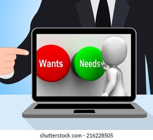 Wants Needs Buttons Displaying Materialism Happy Life Balance