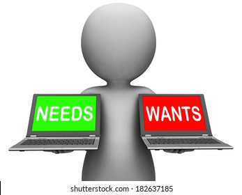 Wants Needs Laptops Showing Materialism Want Need