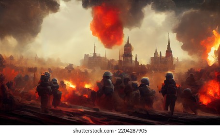 War In Battlefield. Digital Art Illustration Painting 