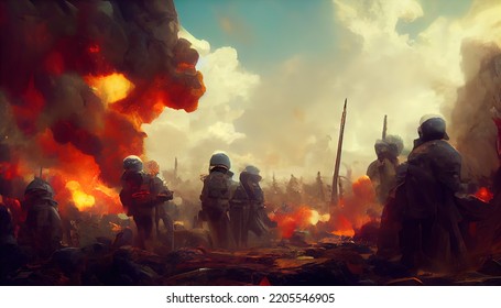 War In Battlefield. Digital Art Illustration Painting 