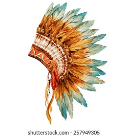 War Bonnet, Watercolor, Feathers