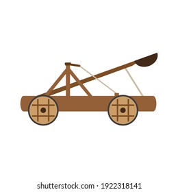 War Catapult Weapon Illustration Ancient Wooden Isolated Icon. Medieval Catapult Slingshot Battle Cartoon Wood Symbol Gun. Launch Equipment Artillery Castle Ballistic Defence Machinery Icon