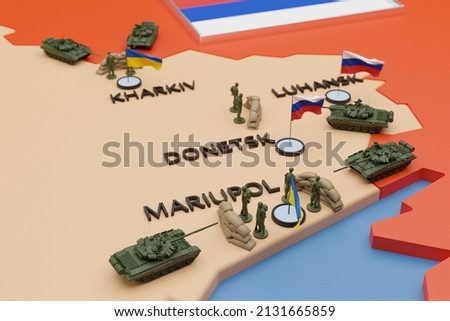 War in Eastern Ukraine. Russian tanks surrounding and attacking the city of Mariupol. 3D rendering.  Zdjęcia stock © 