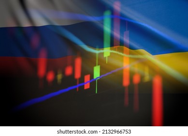 War Russia And The US In Ukraine And The Middle East. Ukraine Crisis Ukraine And Russia Military Conflict Stock Market Exchange Loss Trading Graph Analysis Investment Business Graph Charts Financial