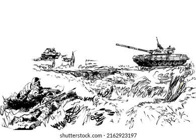 War Scene Drawing Sketch Landscape Graphic