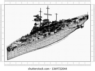 War Ship Architect Blueprint - 3D Renderings