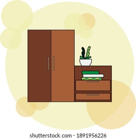 wardrobe and bedside table flat illustrations