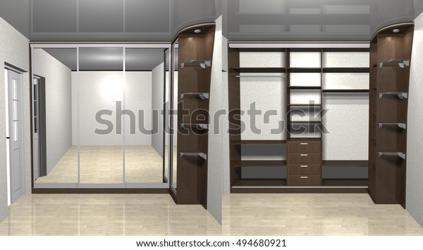 Wardrobe Corner Mirrored Sliding Doors 3d Stock Illustration 494680921