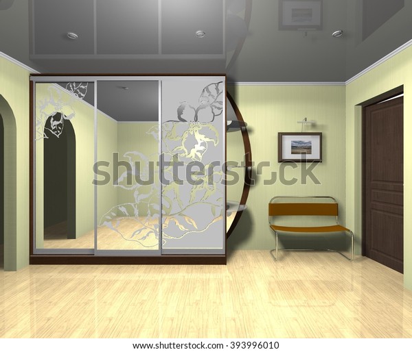 Wardrobe Mirrored Sliding Doors 3d Rendering Stock Illustration