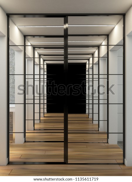 Wardrobe Sliding Doors Mirror Mirror Mirror Stock Illustration