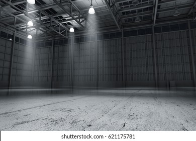 Warehouse empty dark car showroom 3D rendering