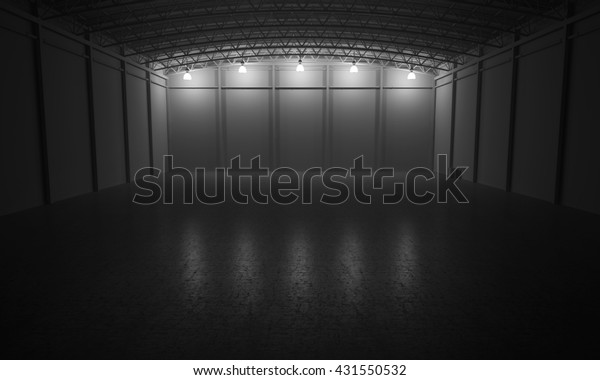 Warehouse empty dark\
car showroom 3D\
rendering