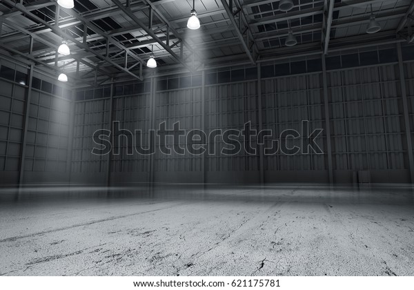 Warehouse empty dark\
car showroom 3D\
rendering