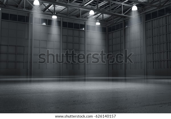 Warehouse empty dark
car showroom 3D
rendering