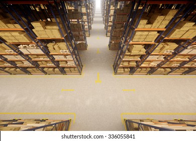 Warehouse Interior With Racks And Crates