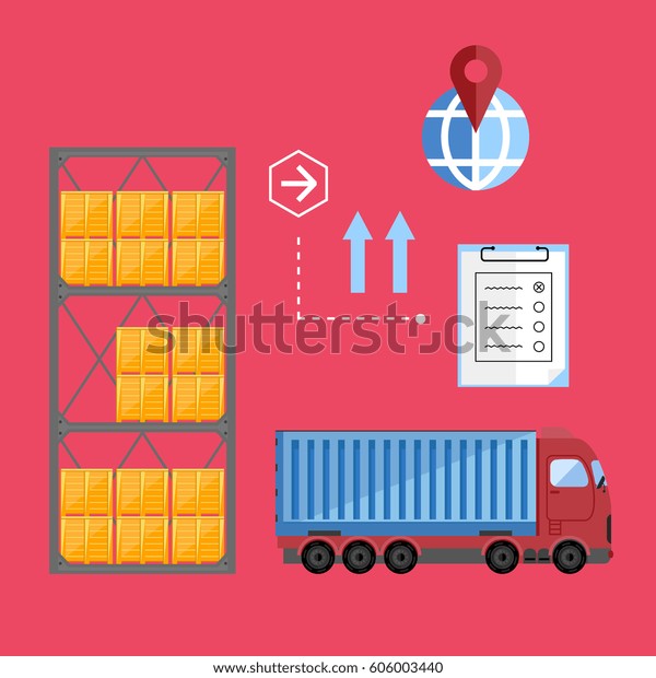 Warehouse management concept with container\
truck raster\
illustration