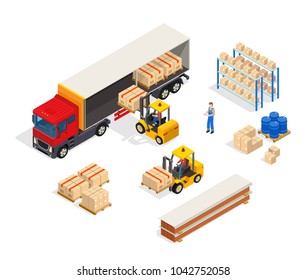 Warehouse Truck Isometric Composition Manipulator Carts Stock ...