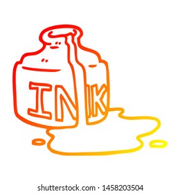 Warm Gradient Line Drawing Of A Cartoon Spilled Ink Bottle