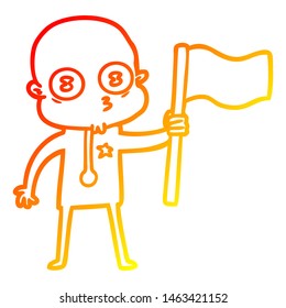 warm gradient line drawing of a cartoon weird bald spaceman with flag - Shutterstock ID 1463421152