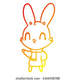 Warm Gradient Line Drawing Of A Cute Cartoon Rabbit Wearing Clothes