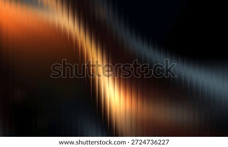 Warm light flare, dark backdrop, striated glass, dynamic refraction.
