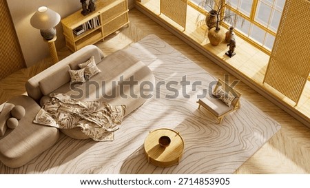 Warm neutral composition captured from above highlighting balance and sculptural detail. 3D illustration.