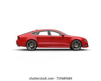 Warm Red Modern Business Car - Side View - 3D Illustration