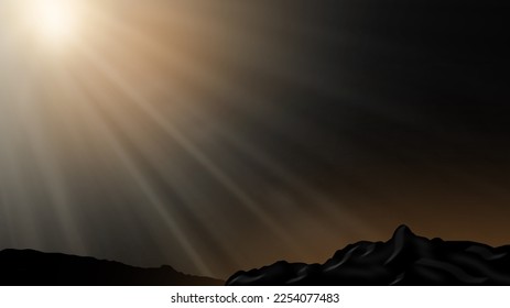 Warm sun rays light effects isolated on black background for overlay design
