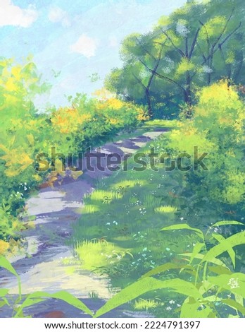 Warm Sunny Grassy Landscape Painting
