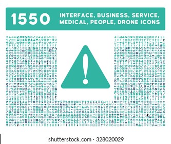 Warning Error Icon And Other Web Interface, Business, Tools, People, Medical Service And Awards Glyph Symbols. Style Is Bicolor Flat Symbols, Cobalt And Cyan Colors, Rounded Angles, White Background.