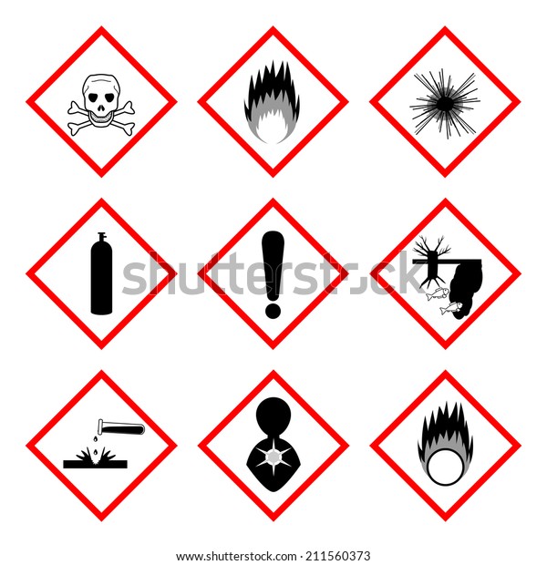 Warning Labels Chemicals Icon Set 2d Stock Illustration 211560373 ...