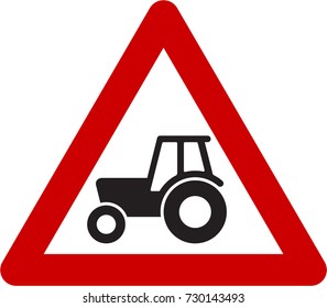 Warning Sign With Farm Tractor Symbol