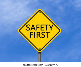 Safety First Road Sign Blue Sky Stock Photo (Edit Now) 243735493