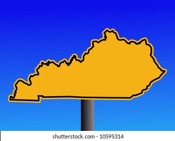 Warning sign in shape of Kentucky on blue illustration JPG