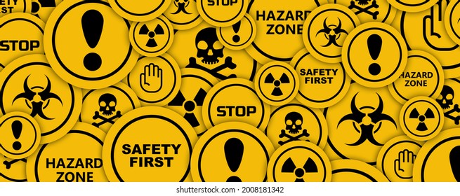 warning signs on yellow background