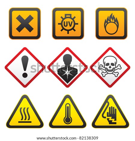 Warning Symbols Hazard Signs Forth Set Bitmap Stock Illustration ...