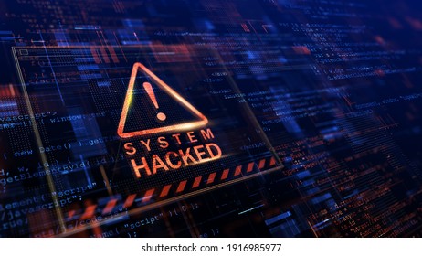 Warnung vor einem gehackten System. Virus, Cyber-Angriff, Malware-Konzept. 3D-Darstellung.