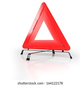 Warning Triangle Isolated On White With Reflective Background