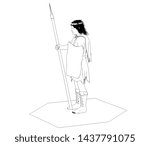 warrior character, contour visualization, 3D illustration, sketch, outline