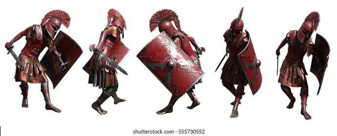 Warrior Rome Greek Old Statue 3d Rendering Red Painting 