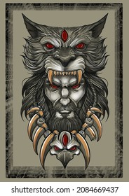 Warrior and wolf's head