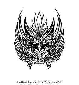 Warrior wolverine mask aztec tattoo