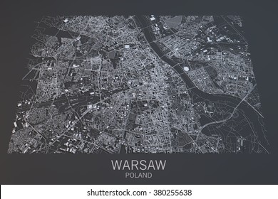 Warsaw Map, Satellite View, City, Poland