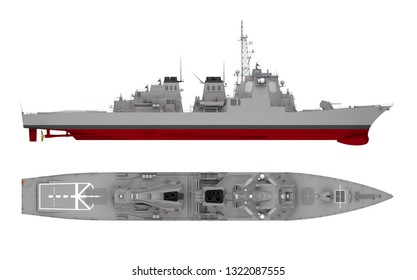 Warship Side View Top View Isolated Stock Illustration 1322087555 ...