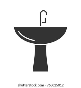 Wash Basin Glyph Icon. Silhouette Symbol. Bathroom Sink. Negative Space. Raster Isolated Illustration